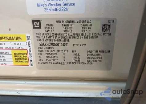 2013 Buick Enclave Leather z USA, uszkodzony, nr VIN 5GAKRCKD5DJ144791